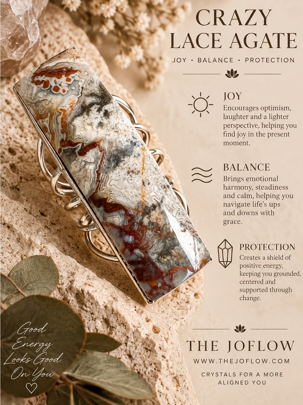 925 MASSIVE Crazy Lace Agate Modern Ring 11